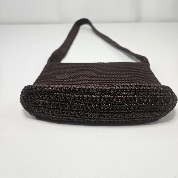The Sak Chocolate Brown Crochet Shoulder Bag Zip Top Zip Pockets Boho Y2K Small - Picture 4 of 13